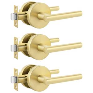 lot 19657 image: Goldenwarm Brushed Gold Lever Passage Door Handle, Zinc-Alloy Gold Hall and Closet Door Handle, Lever Door Handles, Passage Door Hardware for Hallways and Closets (3 Pack