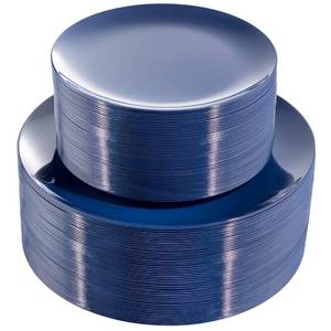 lot 19661 image: PULOTE 100PCS Blue Plastic Plates - Heavy Duty Navy Blue Disposable - Include 50PCS 10.25inch Dinner & 50PCS 7.5 inch DessertSalad Plates - Ideal for Party & Labor Day