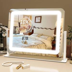 lot 19664 image: FENNIO Vanity Mirror with Lights, 12 x 16 Lighted Makeup Mirror with Smart Touch Control, 3 Color Modes & Brightness Adjustable, LED Makeup Mirror with 10X Magnification, 360° Rotation for Bedroom