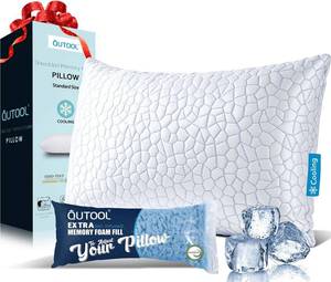 lot 19674 image: QUTOOL Cooling Pillow for Sleeping, CertiPUR-US Shredded Memory Foam Standard Pillow Set of 1, Cool Pillow for Hot Sleepers Adjustable Firm Pillow for Side,Back,Stomach Sleepers Soft Yet Support,White