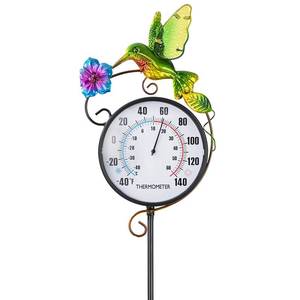 lot 19681 image: Outdoor Thermometer Waterproof, 42 Metal Hummingbird Stake or Wall Mount