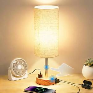 lot 19683 image: Fitfull Table Lamp for Bedroom, High-Sensitivity Touch, AC Outlet, USB AC