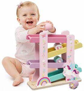lot 19690 image: Lehoo Castle Unicorn Wooden Car Ramp Toy for 1 Year Old Girls