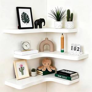 lot 19691 image: Vainaive Floating Corner Shelves, Wall Shelf Set of 3, Shelves for Wall Storage, Solid Wood Shelves for Storage, Wall Mount Wooden Display Shelf for Bathroom Bedroom Kitchen Garage (White 3 Pcs)