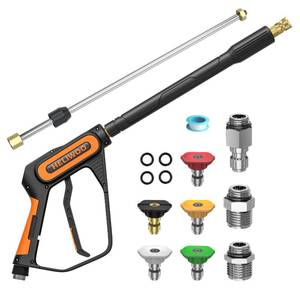 lot 19694 image: Heliwoo Pressure Washer Gun Wand with 38 Swivel Plug & M22-1415mm Fitting & 5 Nozzle Tips, Power Washer Gun for Foam Cannon Car Wash, 5000PSI 40 Inch