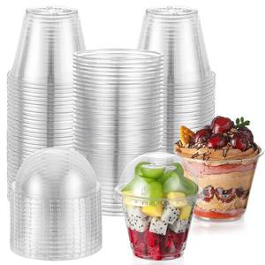 lot 19701 image: AOZITA 50 Sets, 9 oz Clear Plastic Cups with Dome Lids (No Hole) - Disposable Cups for Ice Cream,Cake,Fruit,Parfait, Dessert, Pudding and Jello Shot