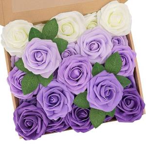 lot 20006 image: N&T NIETING Artificial Flowers,25pcs Real Touch Fake Flowers Rose with Stems Perfect for DIY Wedding Bridesmaid Bridal Bouquets Centerpieces Home Arrangement Party Tables Decoration,Series Purple