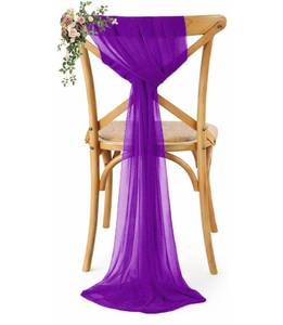 lot 20023 image: VDS Pack of 50, Purple, Sheer Chiffon Chair Sashes Bows Chair Cover Back Tie Ribbon for Wedding Birthday Baby Shower Engagement Ceremony Event Party Banquet Restaurant Dining Chair Decoration