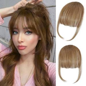 lot 20027 image: ELEFOCUS Clip-in bangs - 100% human hair bangs clip 6# clip-in bangs extensions fake bangs real hair thin bangs hair clip bangs wig with sideburns curved bangs suitable for daily wear