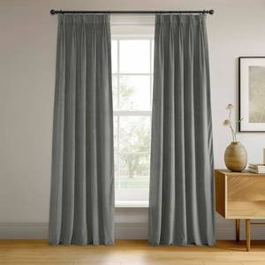 lot 20036 image: HPD Half Price Drapes Velvet Blackout CurtainsDrapes - 96 Inches Long 1 Panel Blackout Curtain Signature Pleated for Living Room & Bedroom - 25W X 96L, Silver Grey