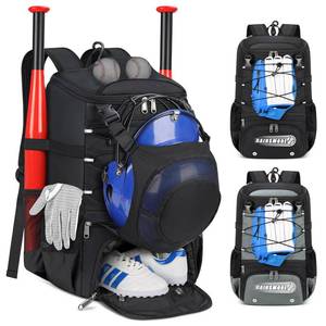 lot 20048 image: Baseball Bag for Youth & Adult Lightweight Softball Bat Bag with Shoe Compartment, External Helmet Holder and Fence Hook Waterproof Baseball Backpack Hold T-Ball, Bat and Softball Equipment, Black