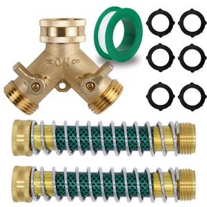 lot 20049 image: Triumpeek 34 Brass 2 Way Hose Splitter, Brass 2 Way Garden Hose Connector with 2 Pcs Garden Hose Coiled Spring Protectors