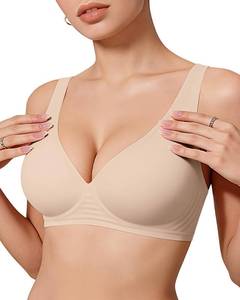 lot 20062 image: OEAK Womens Deep V Bras Wireless Comfortable Bra Supportive No Underwire Bras Tshirt Push Up Bralettes Plunge Seamless Bra Skin Color XL