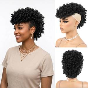 lot 20453 image: Rafabcici Mohawk Wig for Black Women �� Short Kinky Curly Afro Puff Wig, Synthetic Fluffy Ponytail Hairpiece with Adjustable Straps for Daily Wear, Party, Cosplay (1B Natural Black)
