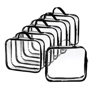 lot 20457 image: Fasmov 6 Pack Large Clear Travel Packing Cube, See-Through PVC Organizer, Vinyl Zippered Storage Bags Multipurpose Pouch with Handle for Suitcase Pants, Cashmere, Sweaters Shirts Dress Storage