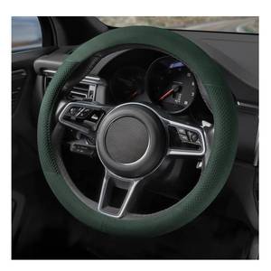 lot 20462 image: SthExtra Suede Steering Wheel Cover with Upgraded Silicone Inner Ring, Breathable, Anti-Slip, Leather Universal 14.5 to 15 Inch Steering Wheel Cover (Green with Embossing Pattern)