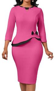 lot 20475 image: Oxgmoky Womens Church Dress Rose 34 Sleeve Pencil Dress for Work Small