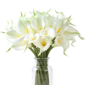 lot 20496 image: SITUMEIZI 24 PCS White Fake Flowers Artificial Calla Lily PU Flowers Real Touch for Home Kitchen Decor Wedding Bouquet Office Decoration