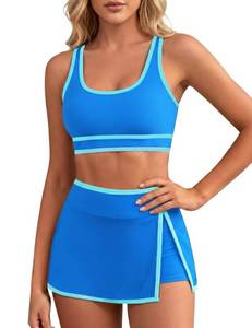 lot 20500 image: VIMPUNEC Womens Tummy Control Swimsuits Neon Color Block Bikini Sets Two piece High Wasited Swim Skirt Blue S