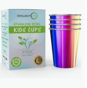 lot 2439 image: Rainbow metal tie-dyed looking cups four pack