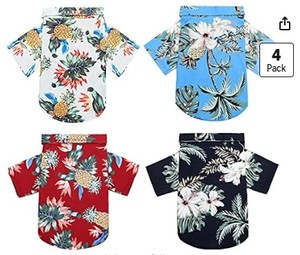 lot 6243 image: Weewooday 4 Pieces Small Pet Summer T-Shirts Hawaii Style Floral Pet Dog Shirt Breathable Cool Clothes Beach Seaside Puppy Sweatshirt for Puppy(Cute Style,Medium)