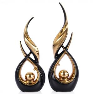 lot 1238 image: 2 PCS Black Gold Ceramic Statues For Home Decor Accents, Modern Abstract Art Sculptures, Elegant Tabletop Decorative Objects For Dining Room, Entryway, Tv Stand, Mantel, Coffee Table Centerpieces