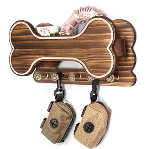 lot 1240 image: MTERSN Dog Leash Holder for Wall with Key Hooks for Dog Gear Storage, Brown
