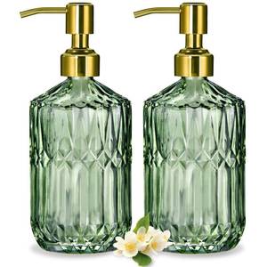 lot 1243 image: COHOSEGE 17 Oz Green Glass Kitchen Soap Dispenser for Dish Soap, 2 Pack Bathroom Soap Dispenser Set with Gold Rust Proof Pump for Lotion, Hand soap or Body Wash