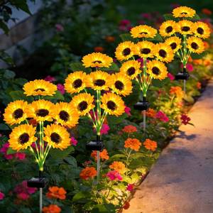 lot 1245 image: Solar Lights Outdoor 4 Pack 24 Sunflower Solar Flowers Lights Garden Decor