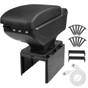 lot 1256 image: Htostar Racing Car Armrest Box with Double Layer Storage, Black Leather and USB Charging Ports