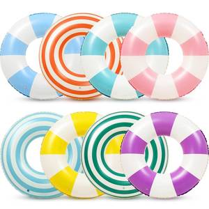 lot 1272 image: ShinyRelief 8 Pcs Inflatable Pool Floats Toys Swim Tubes Rings for Adults 30 Inch Striped Floaties Tubes Swim Rings for Swimming Pool Beach Party Decoration
