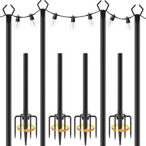 lot 1277 image: AILBTON 10Ft String Light Poles 4 Pack,Light Poles for Outside Lights,Outdoor with Fence Brackets Hanging Lights,Metal Stand Deck Patio Backyard