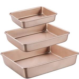 lot 1278 image: JOHO BAKING Deep Baking Pans Set Nonstick,Rectangle Cake Pan,Stackable Bakeware Set of 3,Oven Trays for Baking,Gold(91113)