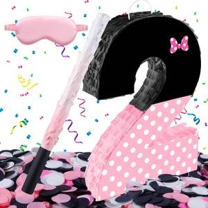 lot 1280 image: 15.7 x 11.5 x 3 Inch Pink Bow Number 2 Pinata,Pink Bow Birthday Decorations, Fillable Hanging Pi�ata with Stick Blindfold Confetti for Girls Boys 2nd Anniversary Party Decorations
