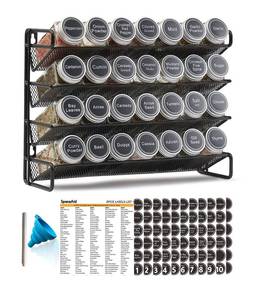 lot 1282 image: SpaceAid Spice Rack Organizer with 28 Spice Jars, 386 Spice Labels, Chalk Marker and Funnel Set for Cabinet, Countertop, Pantry, Cupboard or Door & Wall Mount - 28 Jars, 13.4 W � 10.8 H, Black