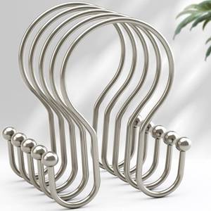 lot 2025 image: AmazerBath Shower Curtain Hooks Brushed Nickel Shower Curtain Rings, Simple Double Hook Shower Curtain Hooks Rust Proof, Smooth Glide Metal Shower Hooks for Shower Curtain, 12Pcs Shower Rod Hooks