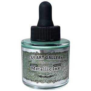 lot 2027 image: CSY Art Gallery Metallic Calligraphy Inks for Artist -Acrylic Paints 30ml �� Liquid Green Leaf Paint High Gloss Perfect for Canvas, Wood, Ceramic, and DIY (Spring Bud)