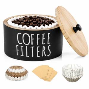 lot 2029 image: Coffee Filter Holder with Lid, Wooden Storage Container for Countertop