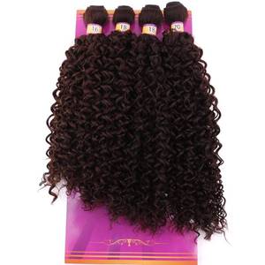 lot 2051 image: Dark Brown Afro Kinky Curly Synthetic Hair Weave 4 Bundles 16 18 18 20 Inches Jerry Curl Synthetic Hair Weft Extensions(Color 4)
