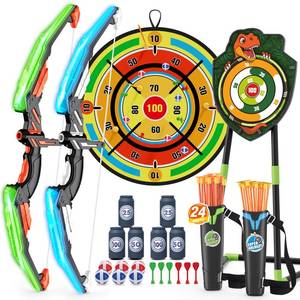 lot 2475 image: HYES 2 Pack Kids Bow and Arrow with 29 Large Dart Board & Dinosaur Target