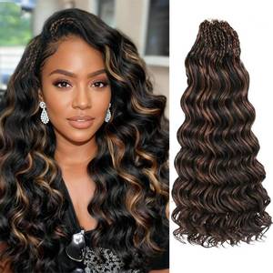 lot 2478 image: ZRQ 8 Packs Pre Looped Ocean Wave Crochet Hair 18 Inch Synthetic Braids Black Mix Brown Deep Wave Curly Crochet Hair Extensions for Women 1BH30