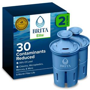 lot 2494 image: Brita Filter Replacements for Water Pitchers and Dispensers, Elite, NSF Certified to Remove 99% of Lead, 2 Count, Blue