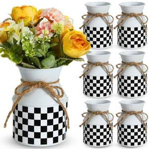 lot 3187 image: Domensi 6 Pcs 5.12 Inch Farmhouse Metal Flower Vase,Black White Checkered