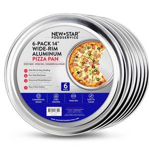 lot 3199 image: New Star Foodservice Restaurant-Grade Aluminum Pizza PanTray with Wide Rim, 14 Inch, Pack of 6