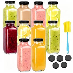 lot 3205 image: Benestanti 10 Pack 16oz Glass Juice Bottles with Lids - Reusable Juicing Bottles Glass Drinking Jars Containers with Airtight Lids & Cleaning Brush - Perfect for Juicing,Milk,Kombucha, and Storage