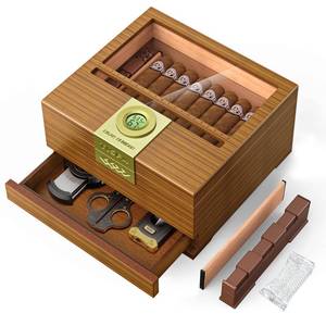lot 4188 image: TISFA Cigar Box Handcrafted Humidor with Hygrometer and Humidifier (Light)
