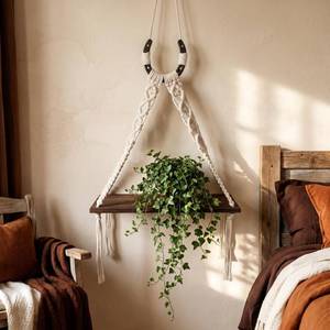 lot 4204 image: AKSWSHO Horseshoe Macrame Wall Shelf Boho Western Cowgirl Farmhouse Rustic Wood Decor