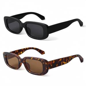 lot 4214 image: BUTABY Rectangle Sunglasses for Women Retro Driving Glasses 90��s Vintage Fashion Narrow Square Frame UV400 Protection Black & Leopard