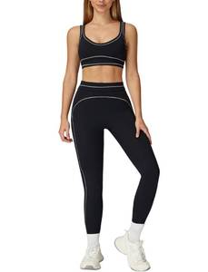 lot 4218 image: 2 Piece Workout Sets for Women U Back Color Block Crop Tank Sports Bra Matching High Waist Tummy Control Leggings Womens Two Piece Athletic Set Gym Wear Active Yoga Pilates Outfits Black S