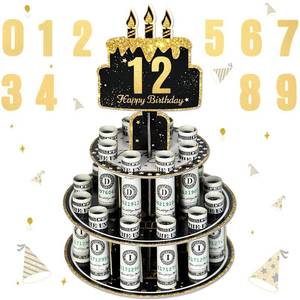 lot 4220 image: Crafterlife Birthday Cash Cake for Birthday Gifts, Money Holder Stand Ideas for Give Cash Gift, Surprise Personalized Money Box with 0-9stickers Variable Age for Her Him Birthdays Party Decorations